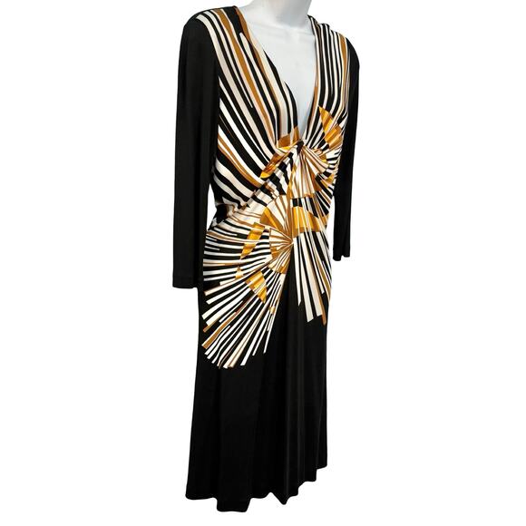 Diane Von Furstenberg 3/4 Sleeve Black Yellow Sunburst Silk Knee Length Dress 10 - Picture 7 of 9